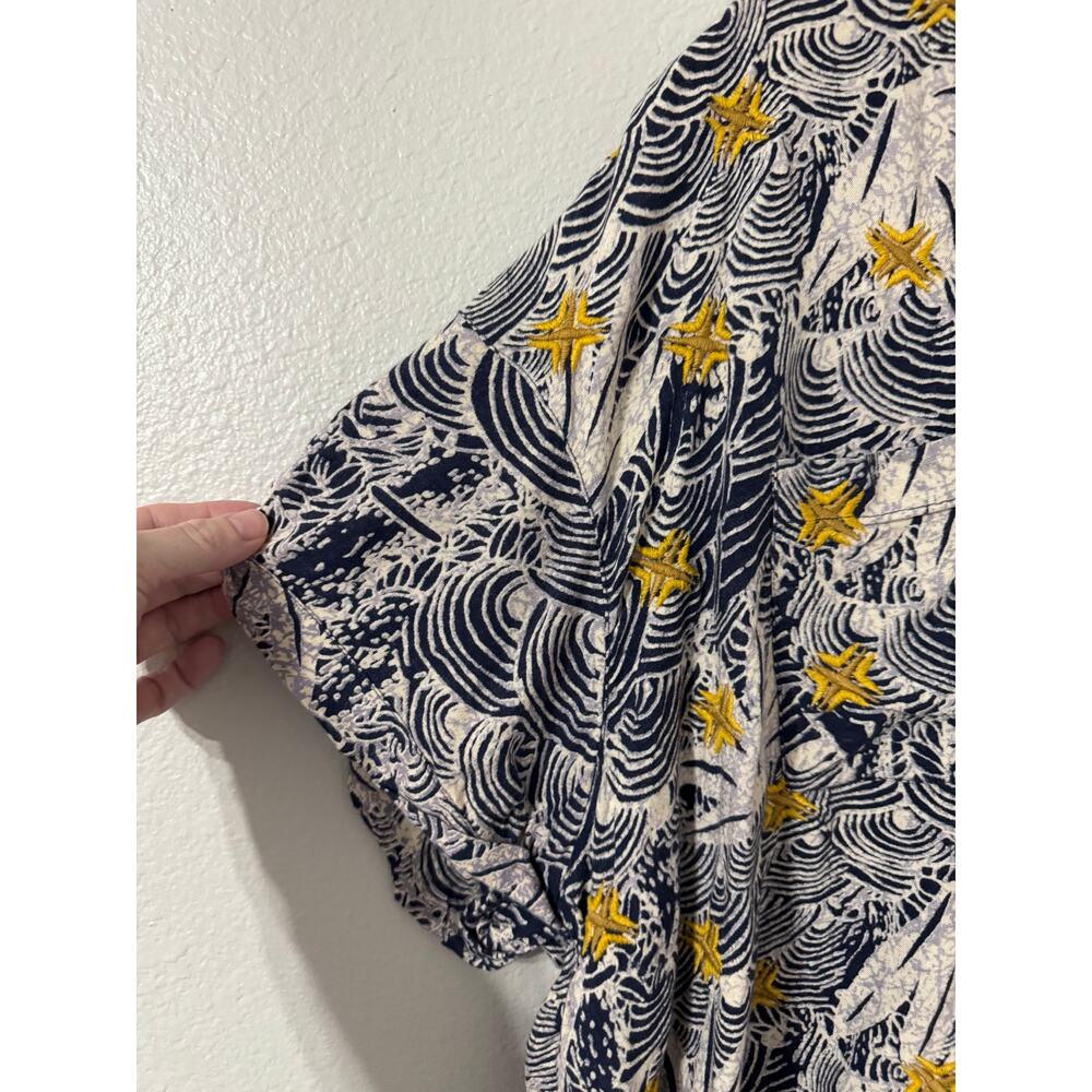 Urban Outfitters Navy Blue Embroidered Hi Low Frayed Hem Button Front Shirt Sz S - Picture 2 of 8